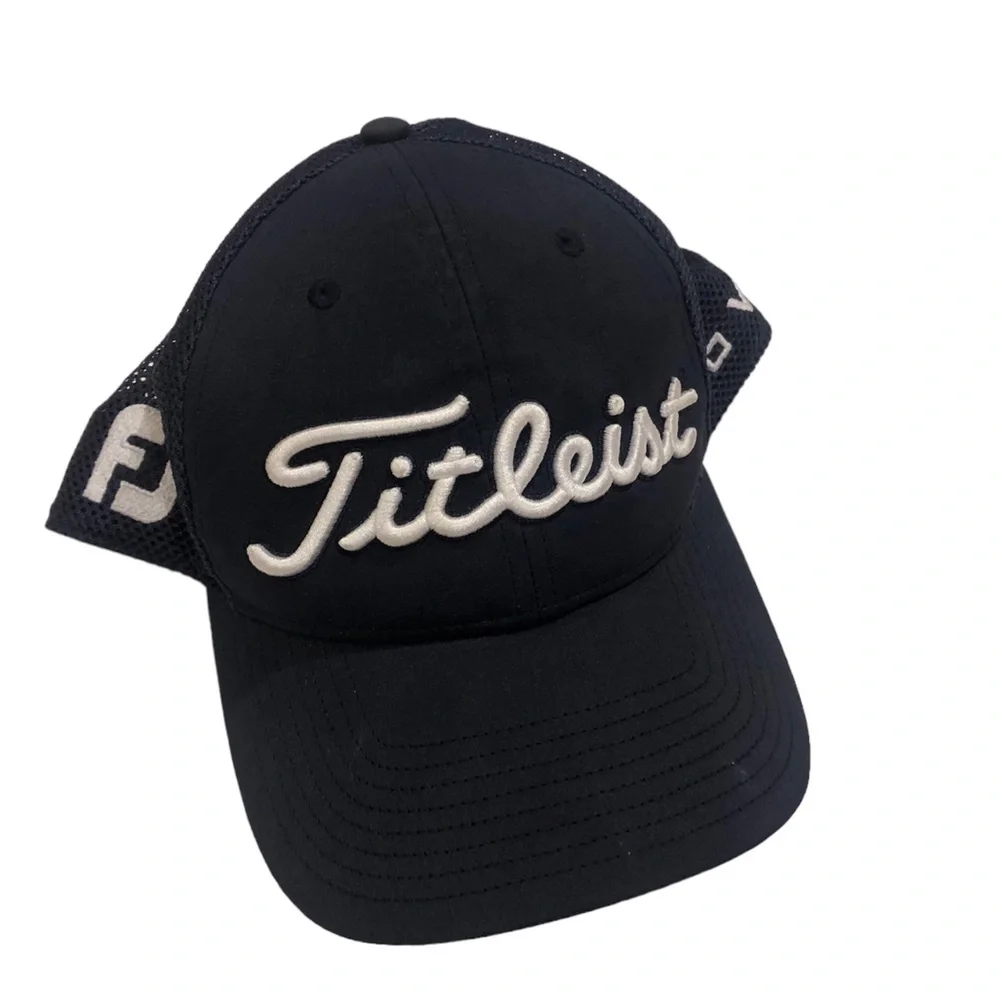 TITLEIST PRO V1 Hat Cap Flex FITTED L-XL Navy Blue Jersey 3D Logo